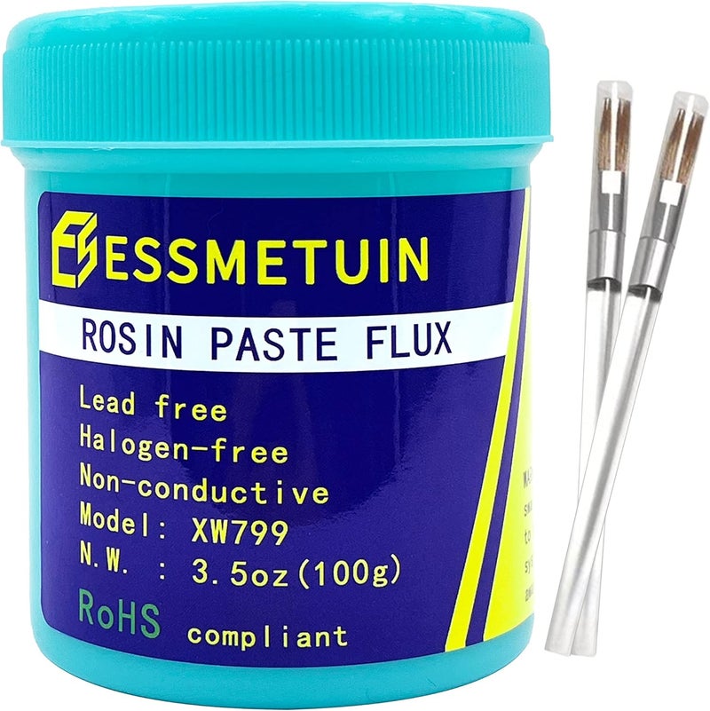 Essmetuin Store معجون الراتنج، معجون لحام خالي من الرصاص وغير نظيف لإصلاح لوحات الهواتف، اللحام الكهربائي، PCB و BGA 3.5 أونصة 100 جرام/زجاجة مع RoHS وخالي من الهالوجين - Image 1